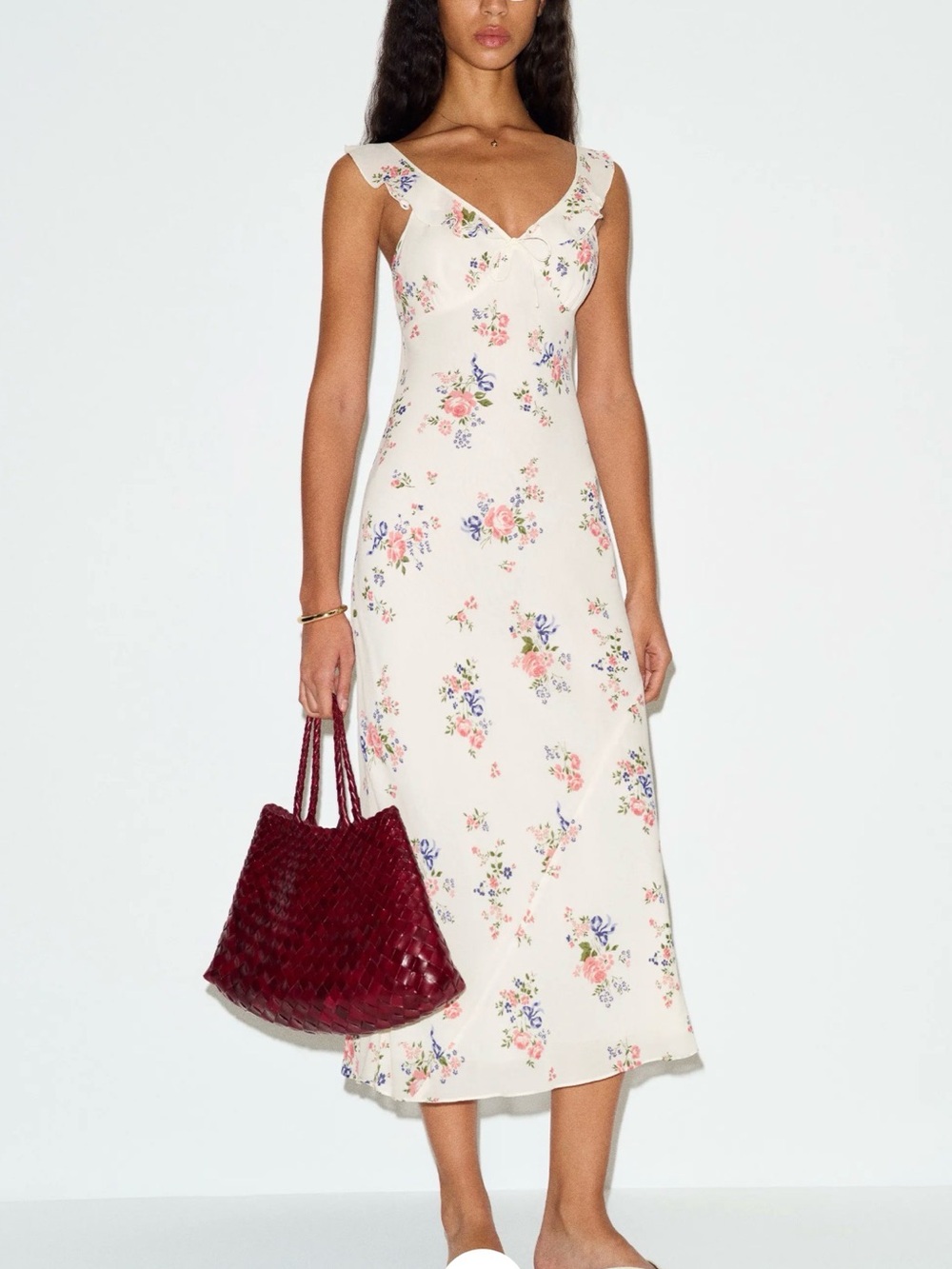 Reformation Teleia Floral V-Neck Midi Dress
